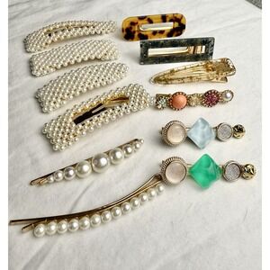 LOT 12 - Women's Hair Accessories Clips Medium Size Pearl Jewel Sparkle